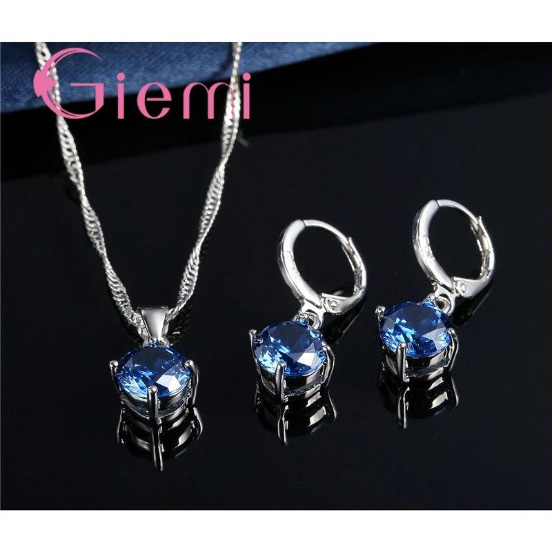 925 Sterling Silver Pendant Necklace Earrings For Women Engagement Fashion Jewelry Set Trendy Austrian Crystal Wholesale-THAT FASHION STORE