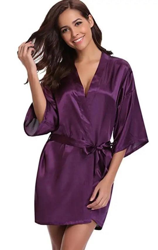 RB032 2018 New Silk Kimono Robe Bathrobe Women Silk Bridesmaid Robes Sexy Navy Blue Robes Satin Robe Ladies Dressing Gowns-THAT FASHION STORE