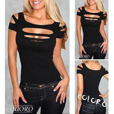 NEW black Bust hole exposure Vest Tank women sexy Tops club wear Black T-Shirts US-THAT FASHION STORE