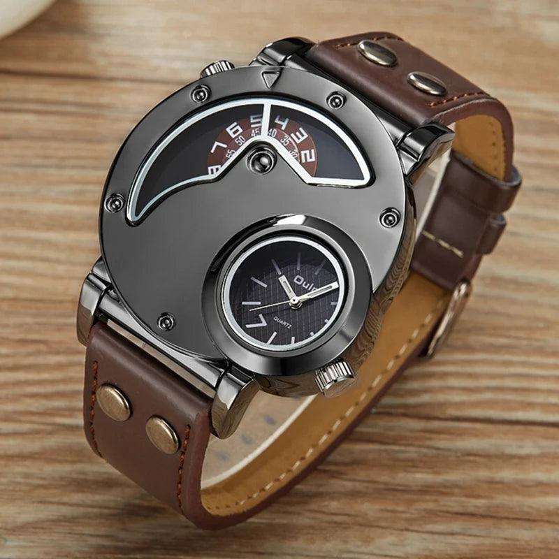 Oulm Designer Brand Luxury Watches For Men Dual Time Quartz Watch Casual Man Leather Watch Sport Male Clock relogio masculino-THAT FASHION STORE