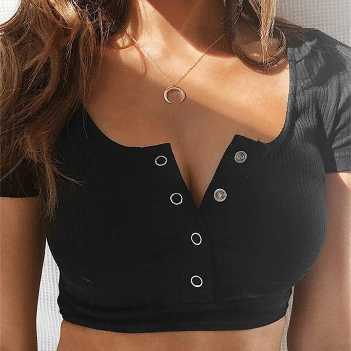 Women ladies Short Sleeve Crop top elegant Plain basic debardeur femme Tank Party bodycon bandage stretch Vest Tee tunique femme-THAT FASHION STORE