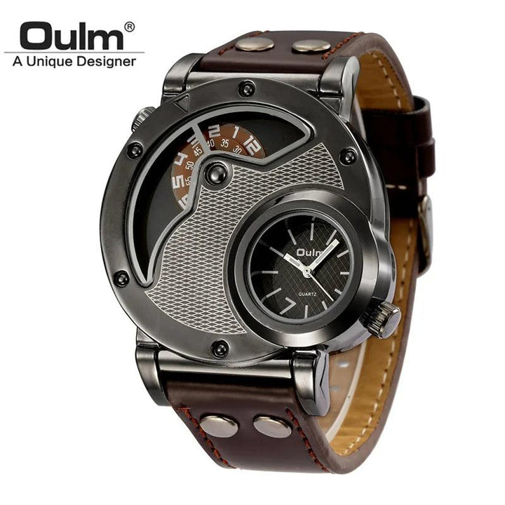 Oulm Designer Brand Luxury Watches For Men Dual Time Quartz Watch Casual Man Leather Watch Sport Male Clock relogio masculino-THAT FASHION STORE