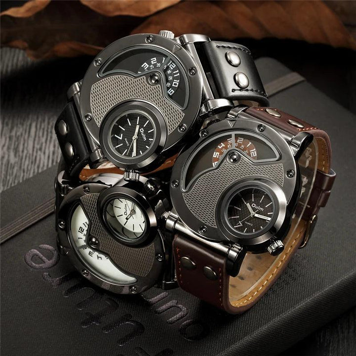 Oulm Designer Brand Luxury Watches For Men Dual Time Quartz Watch Casual Man Leather Watch Sport Male Clock relogio masculino-THAT FASHION STORE