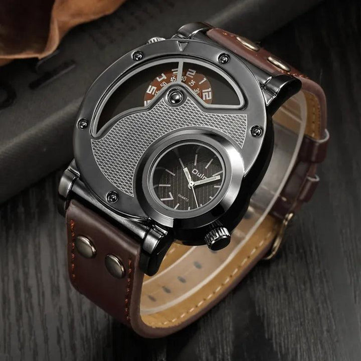 Oulm Designer Brand Luxury Watches For Men Dual Time Quartz Watch Casual Man Leather Watch Sport Male Clock relogio masculino-THAT FASHION STORE