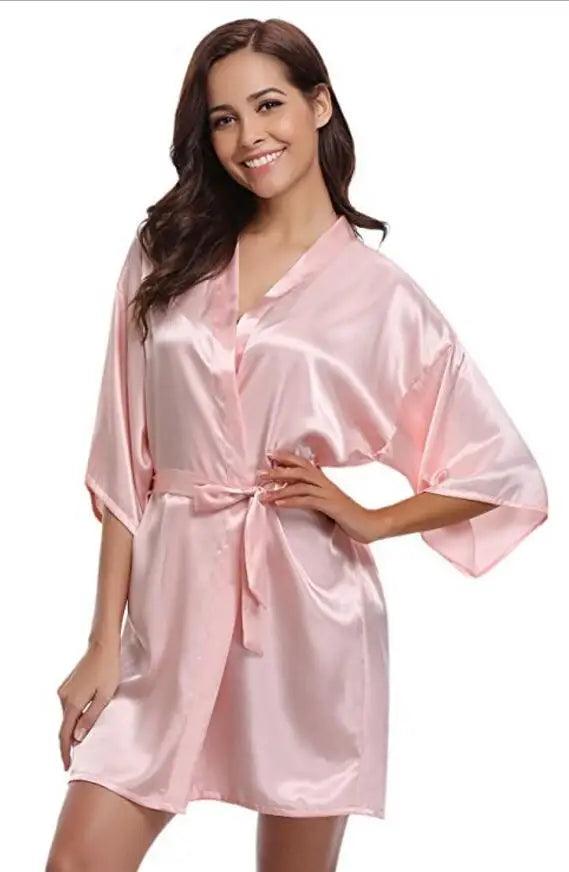 RB032 2018 New Silk Kimono Robe Bathrobe Women Silk Bridesmaid Robes Sexy Navy Blue Robes Satin Robe Ladies Dressing Gowns-THAT FASHION STORE