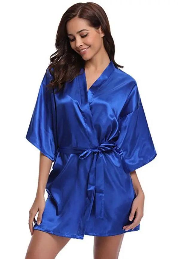 RB032 2018 New Silk Kimono Robe Bathrobe Women Silk Bridesmaid Robes Sexy Navy Blue Robes Satin Robe Ladies Dressing Gowns-THAT FASHION STORE