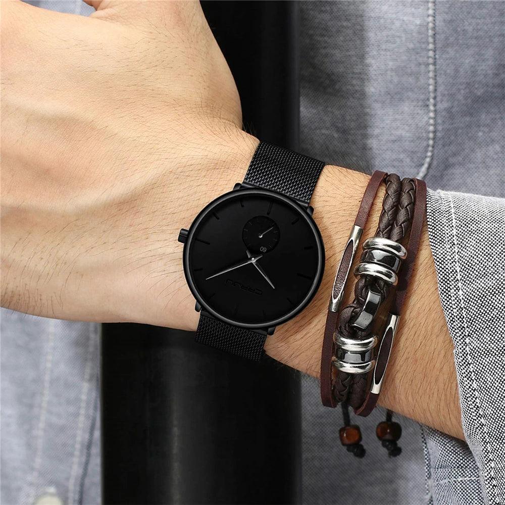 Ultra Thin Creative Black Stainless steel Quartz Watches Men Simple Fashion Business Japan Wristwatch Clock Male Relogios-THAT FASHION STORE