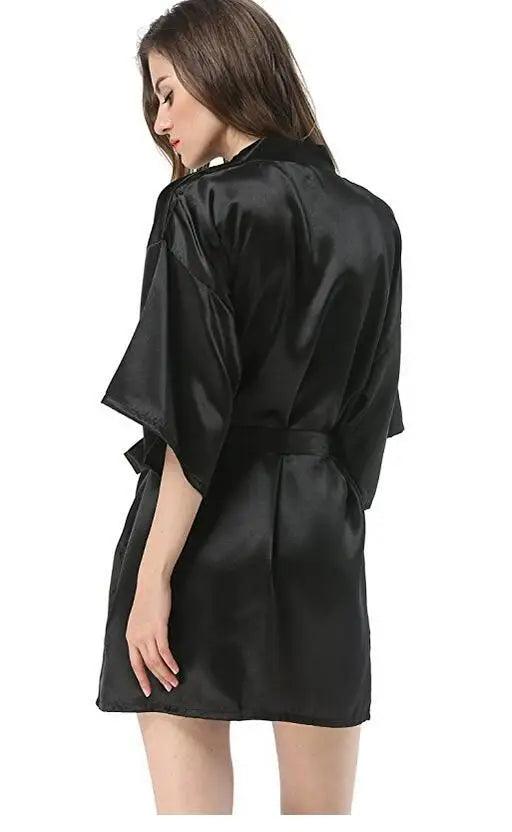 New Black Chinese Women's Faux Silk Robe Bath Gown Hot Sale Kimono Yukata Bathrobe Solid Color Sleepwear S M L XL XXL NB032-THAT FASHION STORE