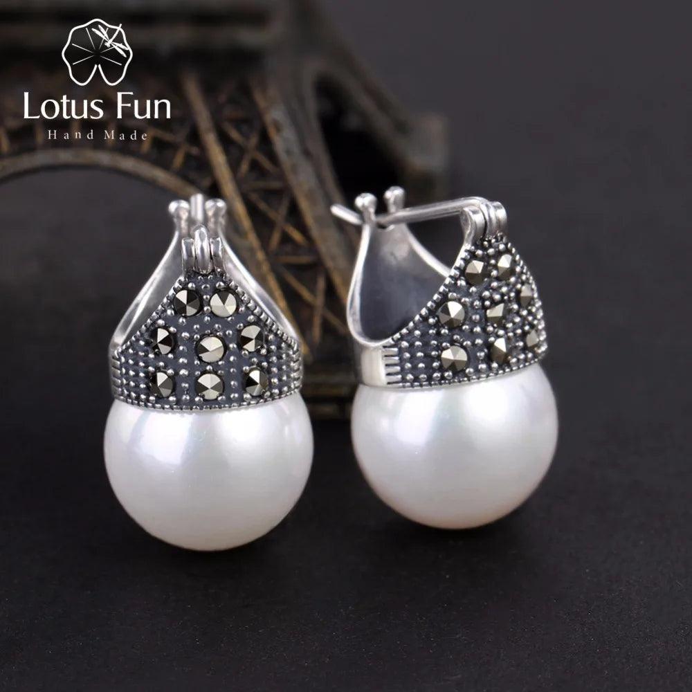 Lotus Fun Real 925 Sterling Silver Natural Mother of Pearl Earrings Fine Jewelry Vintage Fashion Drop Earrings for Women Brincos-THAT FASHION STORE