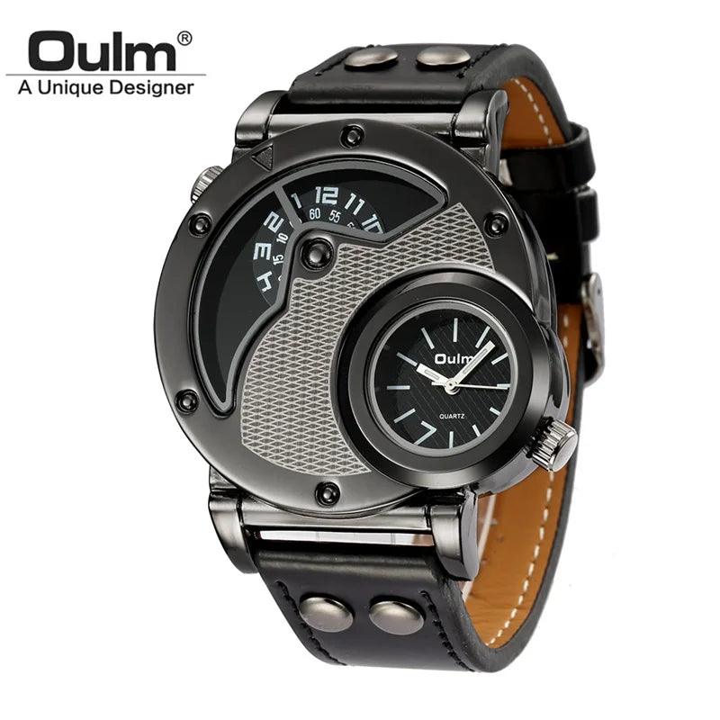 Oulm Designer Brand Luxury Watches For Men Dual Time Quartz Watch Casual Man Leather Watch Sport Male Clock relogio masculino-THAT FASHION STORE