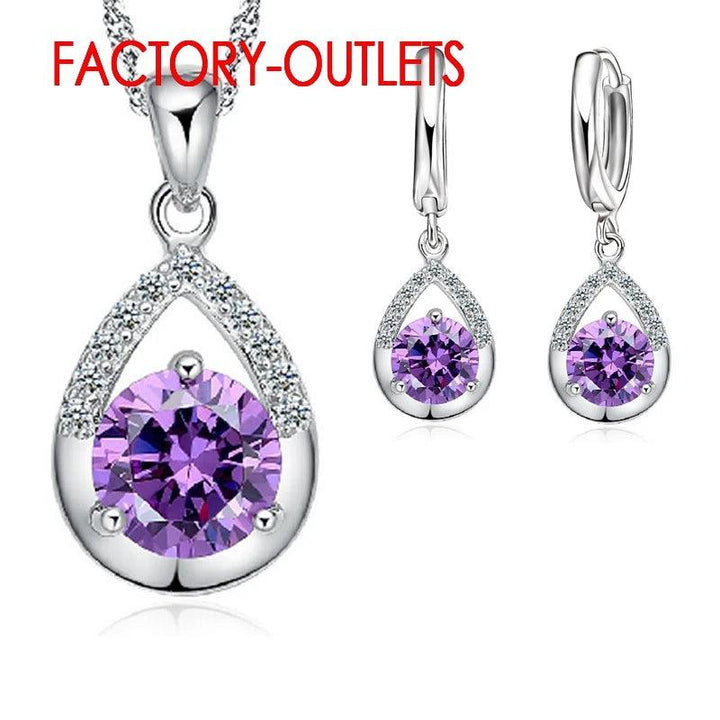 Hot Sale 925 Silver Needle Bridal Jewelry Sets Romantic Crystal Water Drop Necklaces Hoop Earrings Women Party Engagement-THAT FASHION STORE