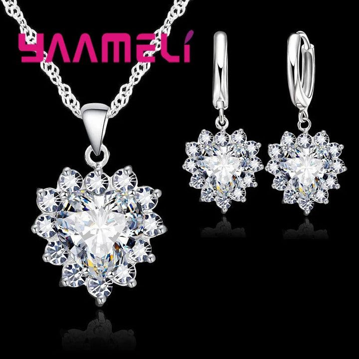 Trendy Jewelry Set for Women 925 Sterling Silver Color Heart CZ Stone Charm Pendants Necklaces Earrings LOVE Anniversary Gift-THAT FASHION STORE