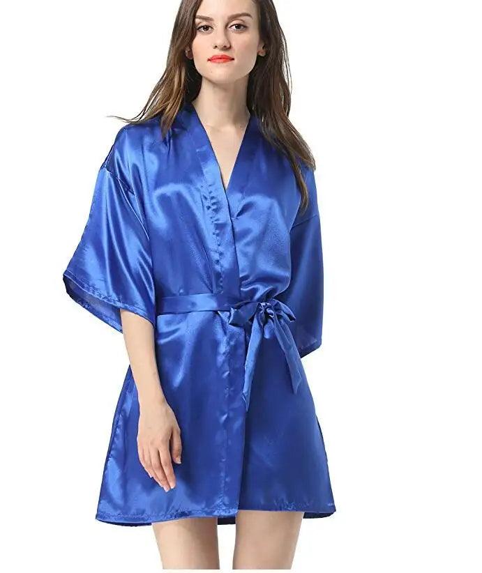 New Black Chinese Women's Faux Silk Robe Bath Gown Hot Sale Kimono Yukata Bathrobe Solid Color Sleepwear S M L XL XXL NB032-THAT FASHION STORE