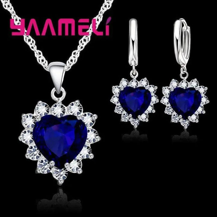 Trendy Jewelry Set for Women 925 Sterling Silver Color Heart CZ Stone Charm Pendants Necklaces Earrings LOVE Anniversary Gift-THAT FASHION STORE