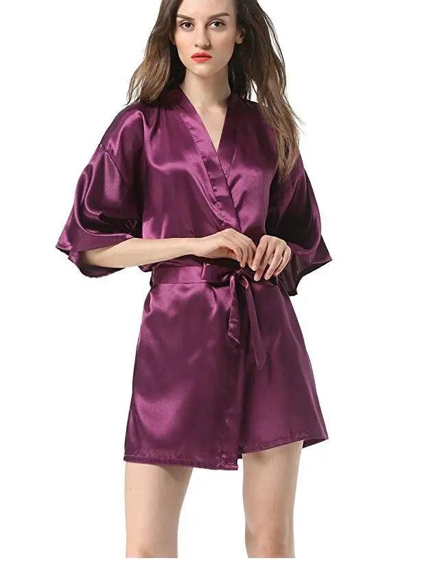 New Black Chinese Women's Faux Silk Robe Bath Gown Hot Sale Kimono Yukata Bathrobe Solid Color Sleepwear S M L XL XXL NB032-THAT FASHION STORE