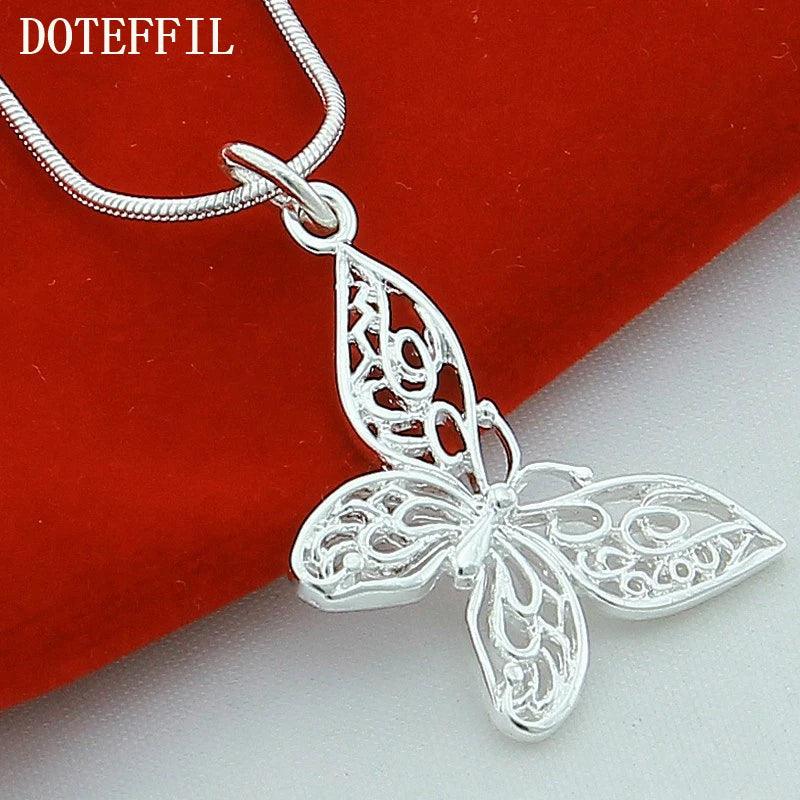 DOTEFFIL 925 Sterling Silver Butterfly Pendant Necklace 18/20/22/24/28/30 inch Snake Chain For Women Wedding Engagement Jewelry-THAT FASHION STORE