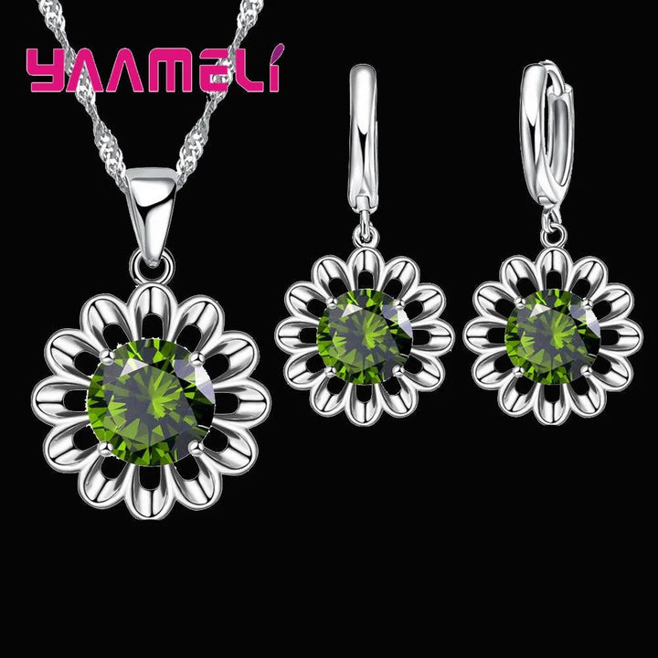 New Fashion Wedding Jewelry Set Women Top Quality 925 Sterling Silver Color Crystal Pendant Necklace Hoop Earring Big Promotion-THAT FASHION STORE