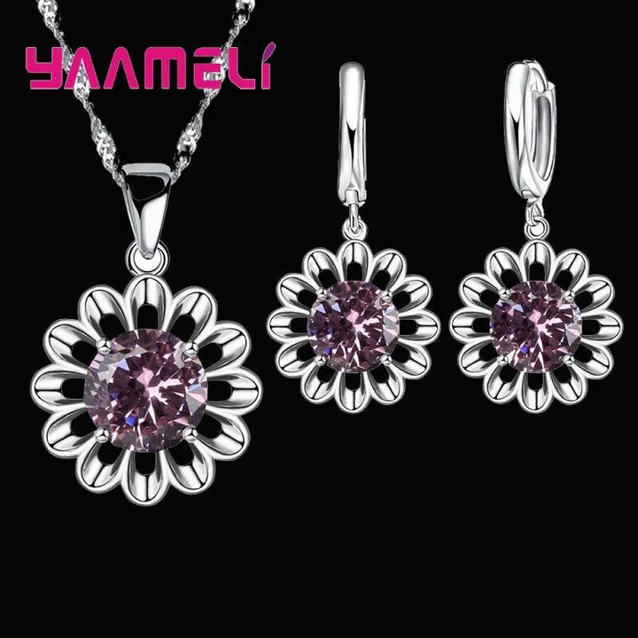 New Fashion Wedding Jewelry Set Women Top Quality 925 Sterling Silver Color Crystal Pendant Necklace Hoop Earring Big Promotion-THAT FASHION STORE