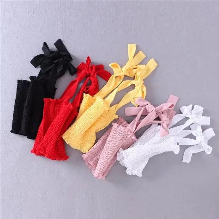 2020 New Summer Autumn Tube Crop top Women Bow Tie Strap Ruched tank Top Lettuce Edge Elastic Camis 5 colors-THAT FASHION STORE