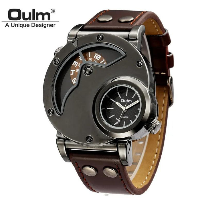 Oulm Designer Brand Luxury Watches For Men Dual Time Quartz Watch Casual Man Leather Watch Sport Male Clock relogio masculino-THAT FASHION STORE