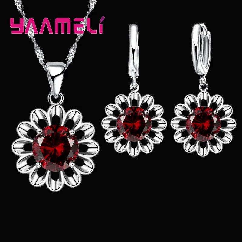 New Fashion Wedding Jewelry Set Women Top Quality 925 Sterling Silver Color Crystal Pendant Necklace Hoop Earring Big Promotion-THAT FASHION STORE