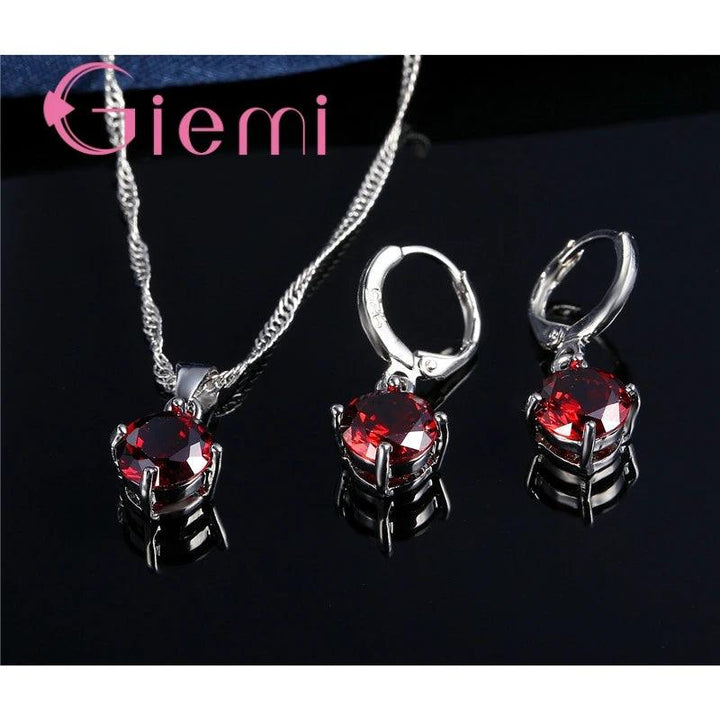 925 Sterling Silver Pendant Necklace Earrings For Women Engagement Fashion Jewelry Set Trendy Austrian Crystal Wholesale-THAT FASHION STORE