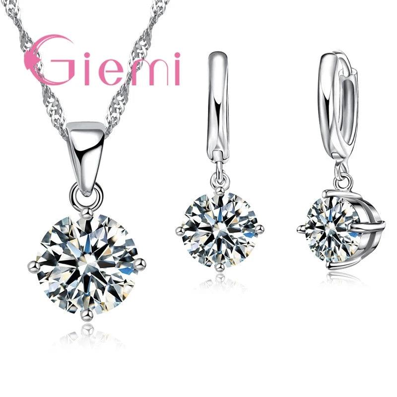 925 Sterling Silver Pendant Necklace Earrings For Women Engagement Fashion Jewelry Set Trendy Austrian Crystal Wholesale-THAT FASHION STORE