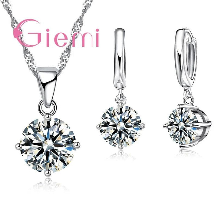 925 Sterling Silver Pendant Necklace Earrings For Women Engagement Fashion Jewelry Set Trendy Austrian Crystal Wholesale-THAT FASHION STORE