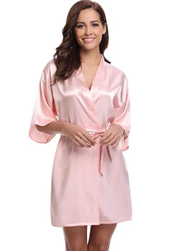 RB032 2018 New Silk Kimono Robe Bathrobe Women Silk Bridesmaid Robes Sexy Navy Blue Robes Satin Robe Ladies Dressing Gowns-THAT FASHION STORE