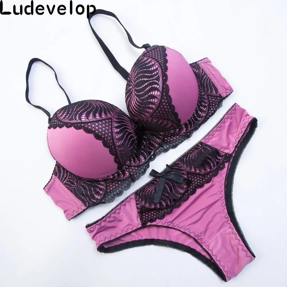 Ludevelop New Women's underwear Set Lace Sexy Push-up Bra And Panty Sets Bow Comfortable Brassiere Young Bra Deep V Lingerie-THAT FASHION STORE