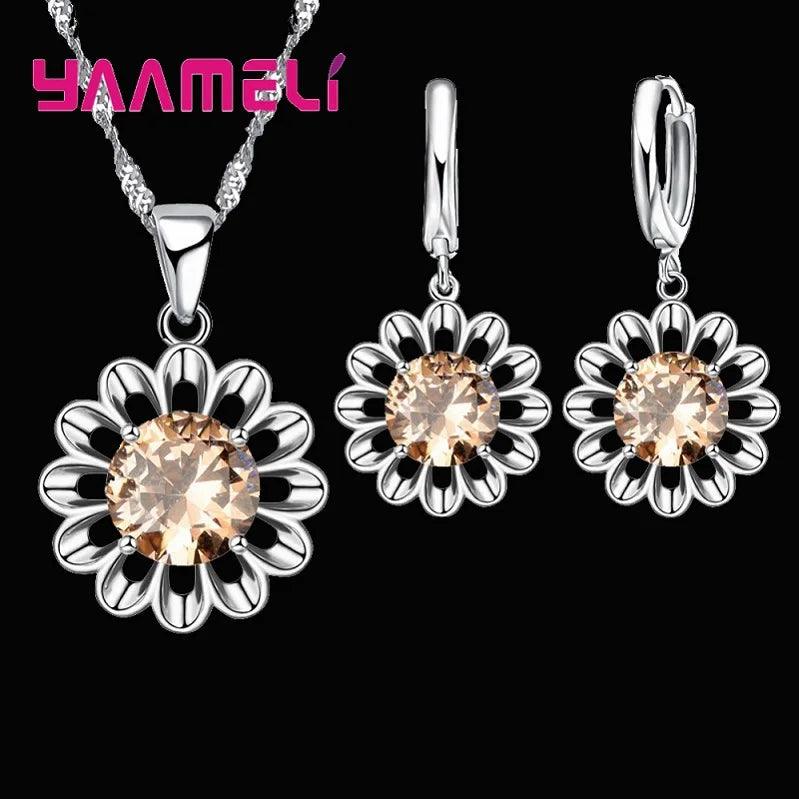 New Fashion Wedding Jewelry Set Women Top Quality 925 Sterling Silver Color Crystal Pendant Necklace Hoop Earring Big Promotion-THAT FASHION STORE