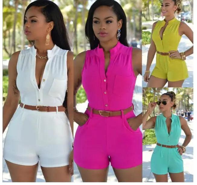 S-2XL Women Girls Sexy Off Shoulder Button Decoration Waist Belted Jumpsuit Woman Playsuit 11 Color Optional Plus Sizes XXL-THAT FASHION STORE