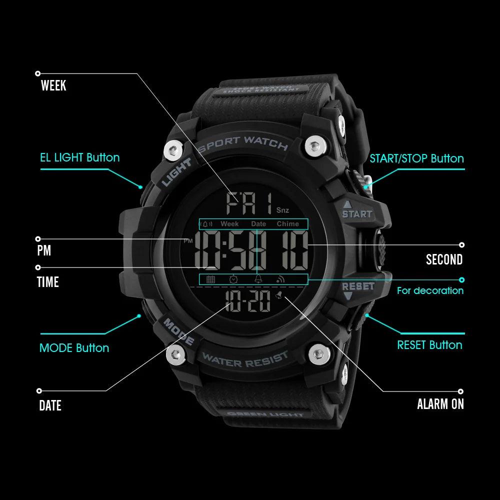 SKMEI Countdown Stopwatch Sport Watch Mens Watches Top Brand Luxury Men Wrist Watch Waterproof LED Electronic Digital Male Watch-THAT FASHION STORE