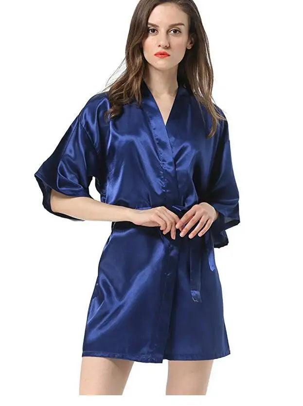 New Black Chinese Women's Faux Silk Robe Bath Gown Hot Sale Kimono Yukata Bathrobe Solid Color Sleepwear S M L XL XXL NB032-THAT FASHION STORE