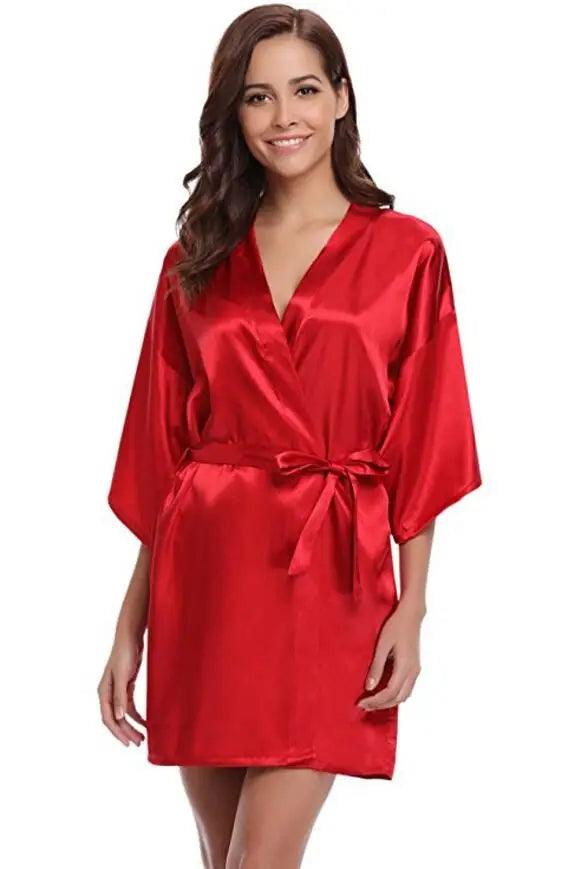 RB032 2018 New Silk Kimono Robe Bathrobe Women Silk Bridesmaid Robes Sexy Navy Blue Robes Satin Robe Ladies Dressing Gowns-THAT FASHION STORE