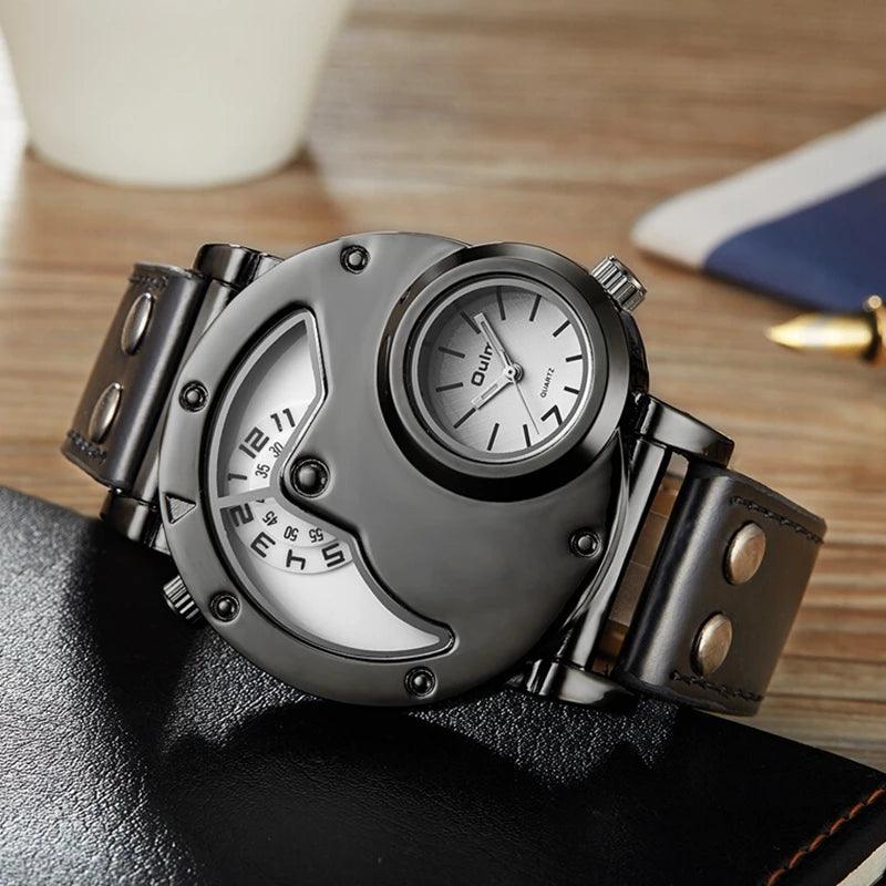 Oulm Designer Brand Luxury Watches For Men Dual Time Quartz Watch Casual Man Leather Watch Sport Male Clock relogio masculino-THAT FASHION STORE