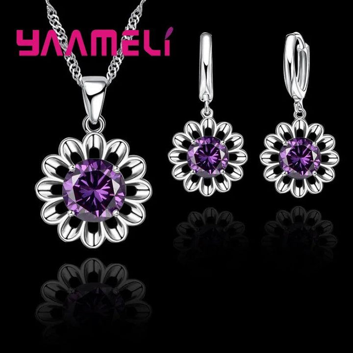 New Fashion Wedding Jewelry Set Women Top Quality 925 Sterling Silver Color Crystal Pendant Necklace Hoop Earring Big Promotion-THAT FASHION STORE