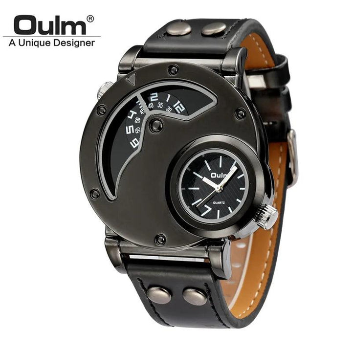 Oulm Designer Brand Luxury Watches For Men Dual Time Quartz Watch Casual Man Leather Watch Sport Male Clock relogio masculino-THAT FASHION STORE