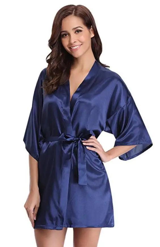 RB032 2018 New Silk Kimono Robe Bathrobe Women Silk Bridesmaid Robes Sexy Navy Blue Robes Satin Robe Ladies Dressing Gowns-THAT FASHION STORE