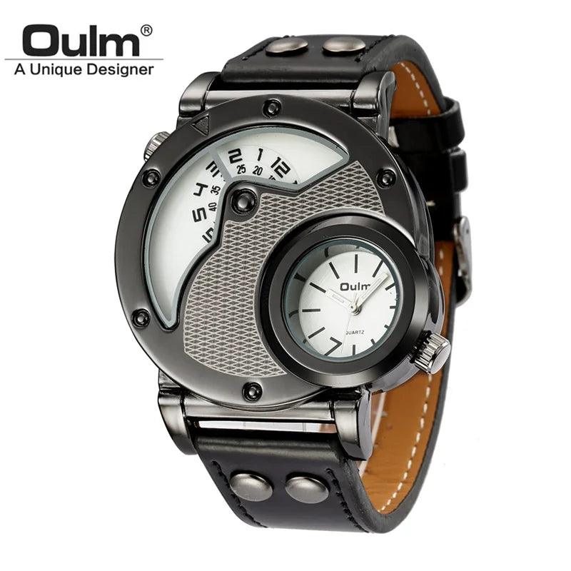 Oulm Designer Brand Luxury Watches For Men Dual Time Quartz Watch Casual Man Leather Watch Sport Male Clock relogio masculino-THAT FASHION STORE