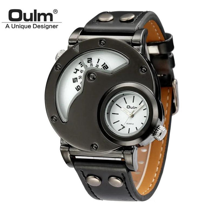 Oulm Designer Brand Luxury Watches For Men Dual Time Quartz Watch Casual Man Leather Watch Sport Male Clock relogio masculino-THAT FASHION STORE