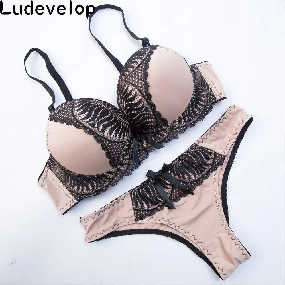 Ludevelop New Women's underwear Set Lace Sexy Push-up Bra And Panty Sets Bow Comfortable Brassiere Young Bra Deep V Lingerie-THAT FASHION STORE