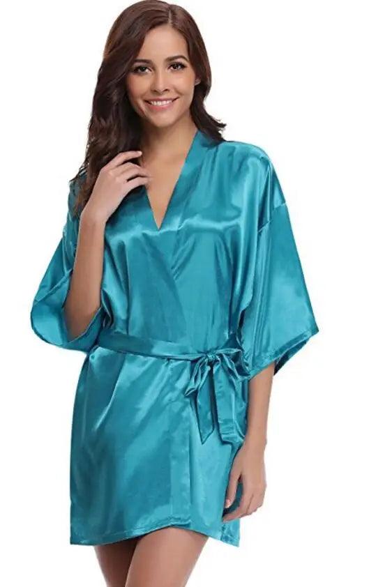 RB032 2018 New Silk Kimono Robe Bathrobe Women Silk Bridesmaid Robes Sexy Navy Blue Robes Satin Robe Ladies Dressing Gowns-THAT FASHION STORE