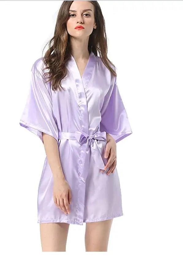 New Black Chinese Women's Faux Silk Robe Bath Gown Hot Sale Kimono Yukata Bathrobe Solid Color Sleepwear S M L XL XXL NB032-THAT FASHION STORE