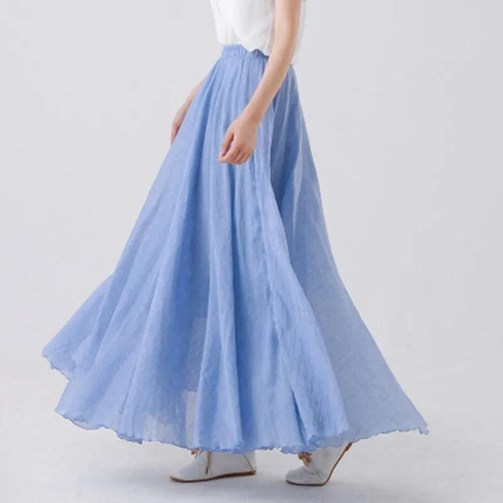 High Quality Cotton Linen Maxi Skirt Womens Casual Elastic High Waist Pleated A-Line Beach Skirts Boho Saia Feminina Faldas Jupe-THAT FASHION STORE