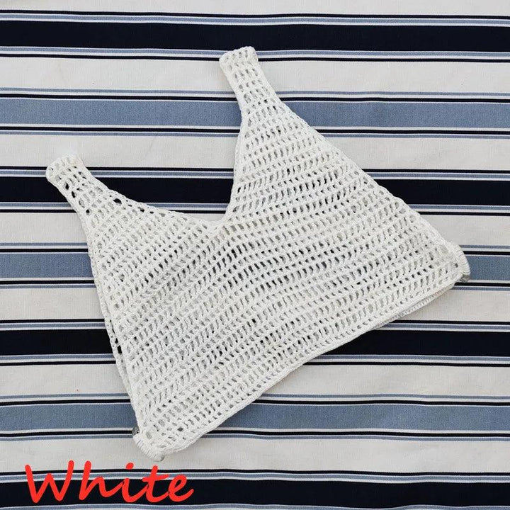 Hand Crochet Crop Top Women Summer Cover UP Hollow Ring Beach Bikini Top-THAT FASHION STORE