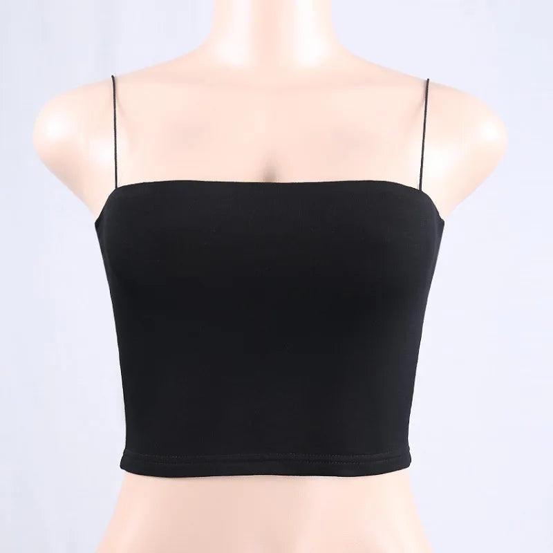 2022 New Fashion Women Spaghetti Strap Crop Top Sexy Bodycon Sleeveless Cami Tube Top Basic Plain Camisole-THAT FASHION STORE