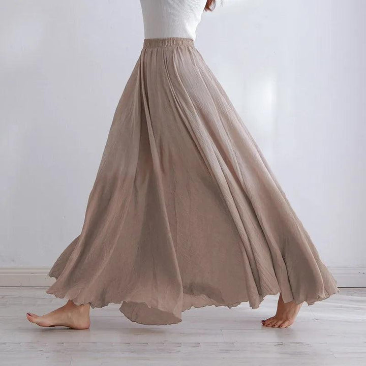 High Quality Cotton Linen Maxi Skirt Womens Casual Elastic High Waist Pleated A-Line Beach Skirts Boho Saia Feminina Faldas Jupe-THAT FASHION STORE