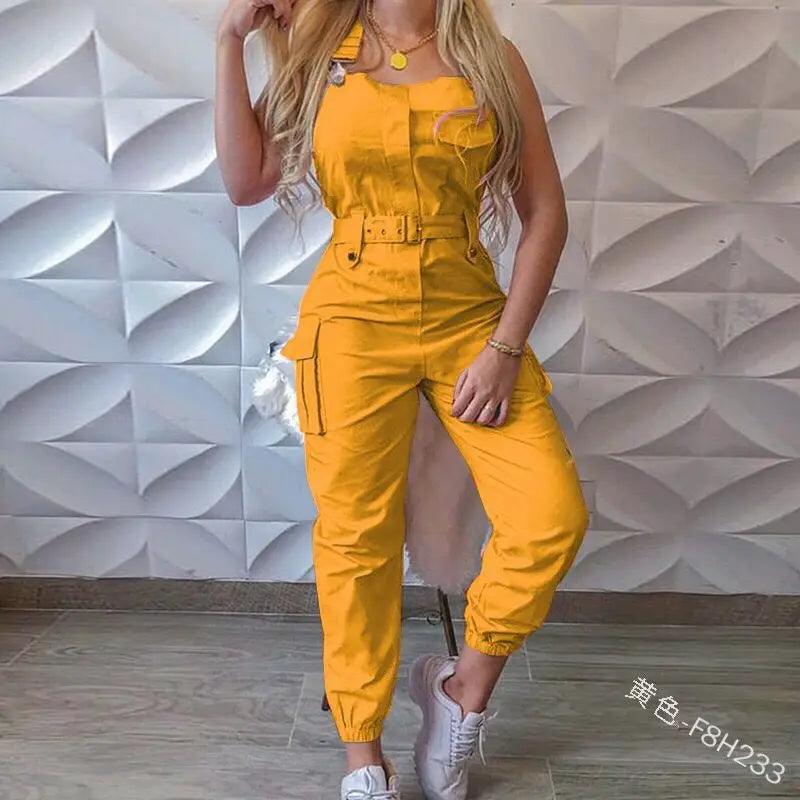 Women Strap Jumpsuit Summer Loose Dungarees Long Rompers Solid Pockets Cargo Pants Female Casual Work Out Playsuits-THAT FASHION STORE