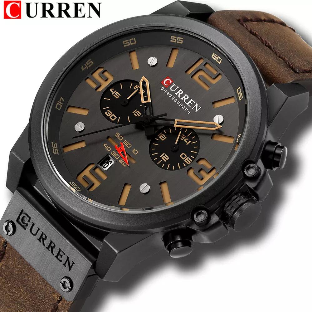 CURREN Mens Watches Top Luxury Brand Waterproof Sport Wrist Watch Chronograph Quartz Military Genuine Leather Relogio Masculino-THAT FASHION STORE